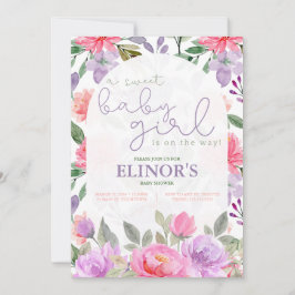 Babyskor för Sweet Flicka Lila & Rosa Blommigt Inbjudningar