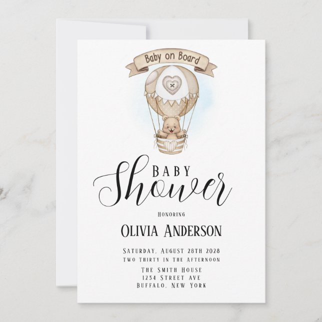 Babyskor för tänd Luftballong Nalle Inbjudningar (Framsida)