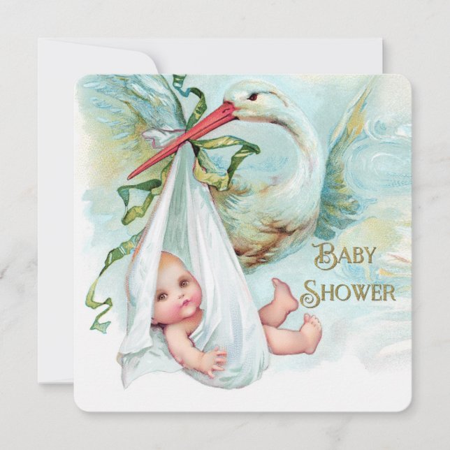 Babyskor för Teal Blue och Guld Inbjudningar (Framsida)