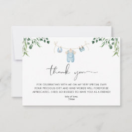 Babyskor för tvätt Blue Greenery Baby Shower Tack Kort