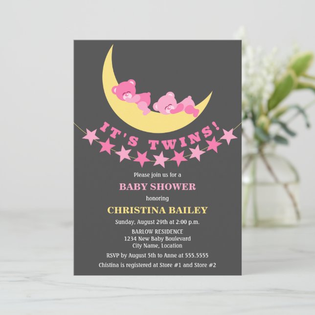 Babyskor för tvillingflickor, Nalle Inbjudningar (Stående Fram)