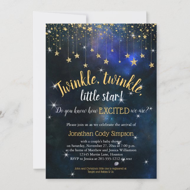 Babyskor för Twinkle Little Star Navy Guld Galaxy  Inbjudningar (Framsida)