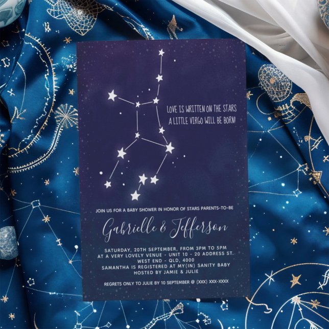 Babyskor för våg Astrology Inbjudningar (Celebrate with the star sign your little one will be born under. Nature takes its course.)