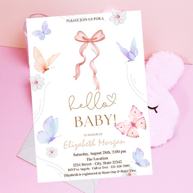 Babyskor för vattenfärgsbussar för fjäril inbjudningar (Skapare uppladdad)