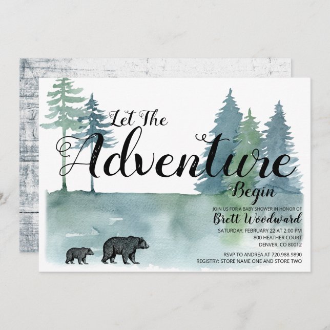 Babyskor för vattenfärgsskogar inbjudningar (Fram/baksida)