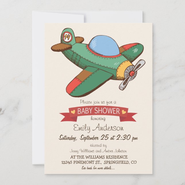 Babyskor för vintage Leksak-flygplan Inbjudningar (Framsida)