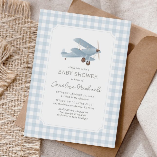 Babyskor för vintage resor-flygplan inbjudningar (Skapare uppladdad)