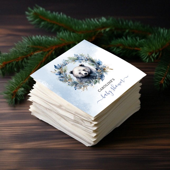 Babyskor för vinterbjörn med vattenfärg pappersservett (Winter Bear Watercolor Baby Shower Napkins)