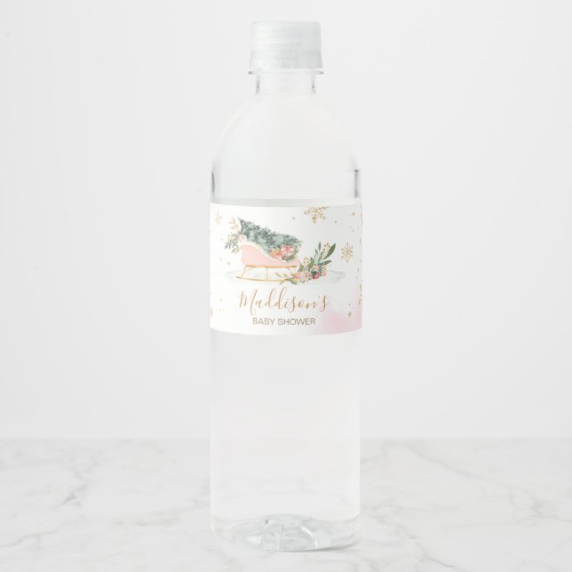 Babyskor för vinterskodon Rosa Guld Snowflake Vattenflaskor Etikett (Framsida)