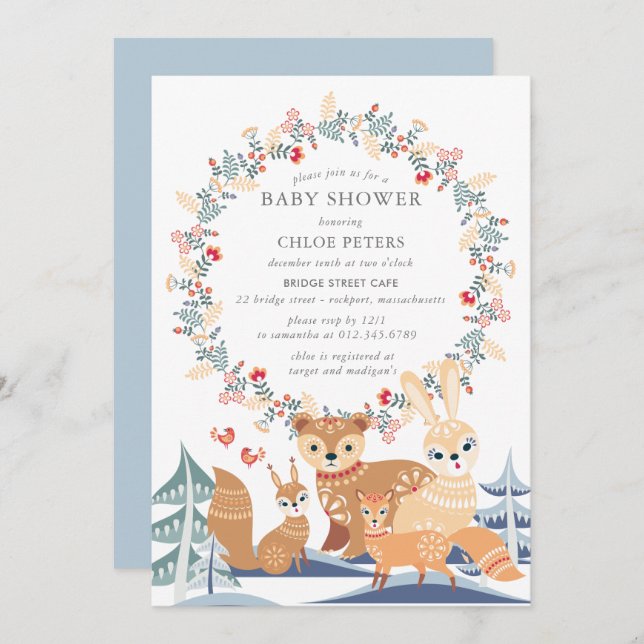 Babyskor för vinterträdsdjur inbjudningar (Fram/baksida)