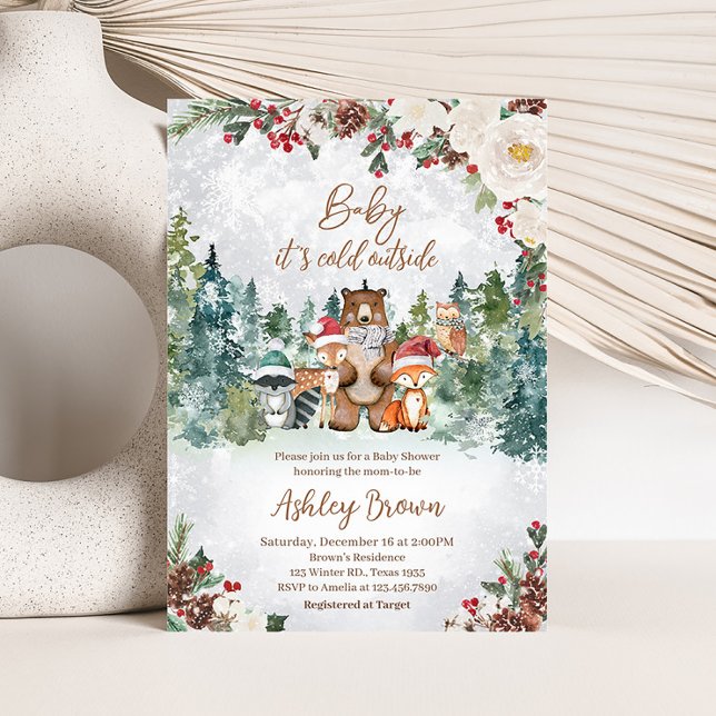 Babyskor för vinterträdsdjur inbjudningar (Woodland Winter Baby Shower Invitation)