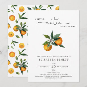 Babyskor för Watercolor Little Cutie Citrus Orange Inbjudningar