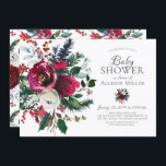 Babyskor för Winter Bloom-Blommigt Inbjudningar<br><div class="desc">Vackra vinterbouquet med rödblommor och blommor av burgundisk vin med rött bär och gran grenar.  Besök vår butik för att se vår vackra vinterblodsamling.</div>