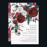 Babyskor för Winter Bloom-Blommigt Inbjudningar<br><div class="desc">Vackra vinterbouquet med rödblommor och blommor av burgundisk vin med rött bär och gran grenar.  Besök vår butik för att se vår vackra vinterblodsamling.</div>