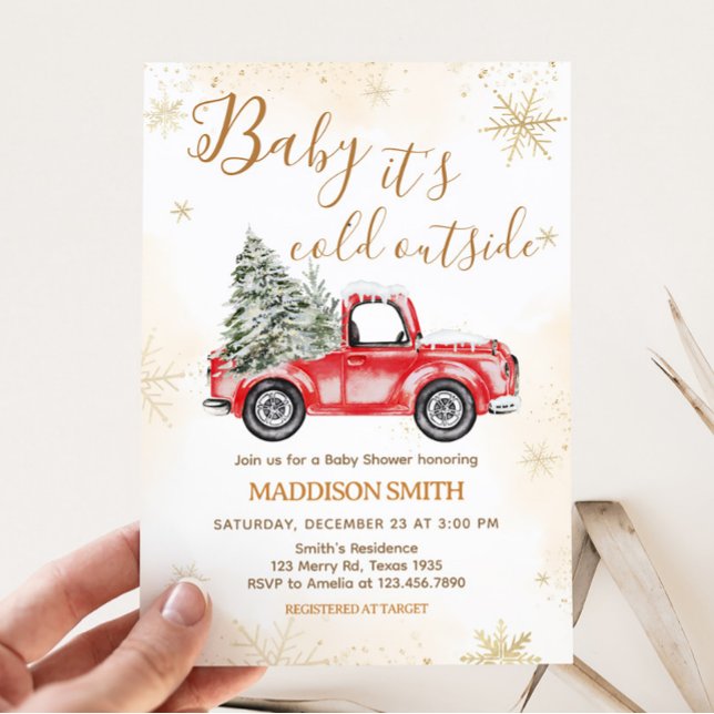 Babyskor för Winter Red Lastbil Inbjudningar (Christmas Truck Baby Shower Invitation)