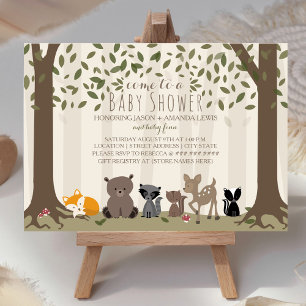 Babyskor för Woodland Animal Family Shower Inbjudningar