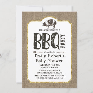 Babyskor Gris Roast BBQ Rustic Burlap Inbjudningar