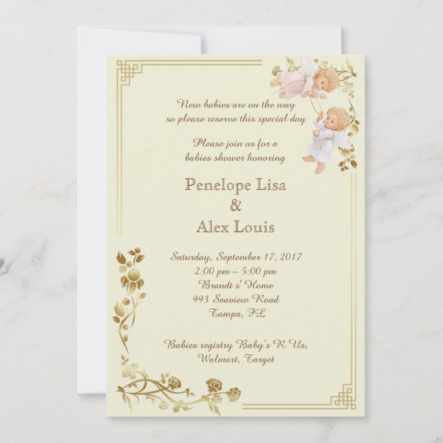 Babyskor hedrar twillingar inbjudningar (Framsida)