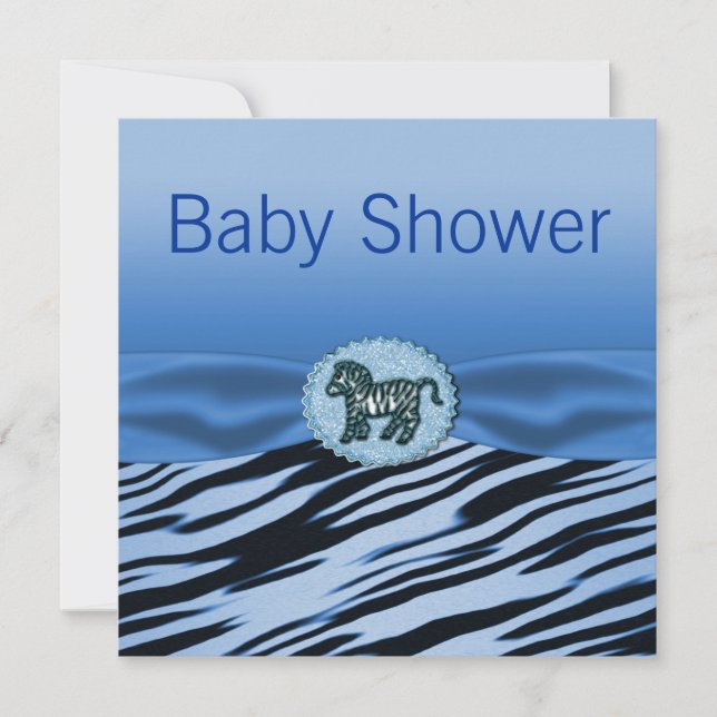 Babyskor i Blå och Svarta Zebra Glitter Inbjudningar (Framsida)
