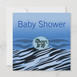 Babyskor i Blå och Svarta Zebra Glitter Inbjudningar