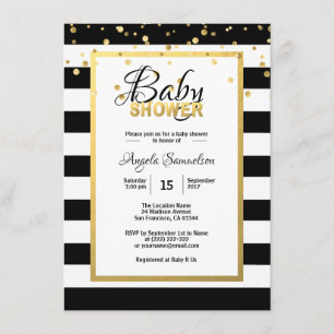 Babyskor i Guld Black White Rand Inbjudningar