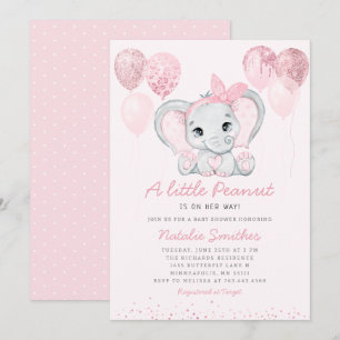 Babyskor i modern Cute Elephant Girl Balloons Inv Inbjudningar