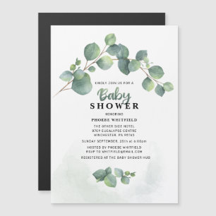 Babyskor i modern Grey Eucalyptus Magnetisk Inbjudningskort