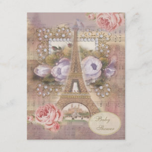 Babyskor i Shabby chic Eiffel Torn Blommigt Inbjudningar