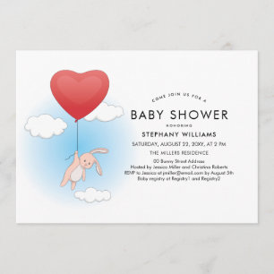 Babyskor Inbjudan i Cute Bunny Flies Heart Balloon