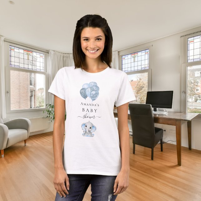 Babyskor Ljusblå ballonger elefantpojke T Shirt (Skapare uppladdad)
