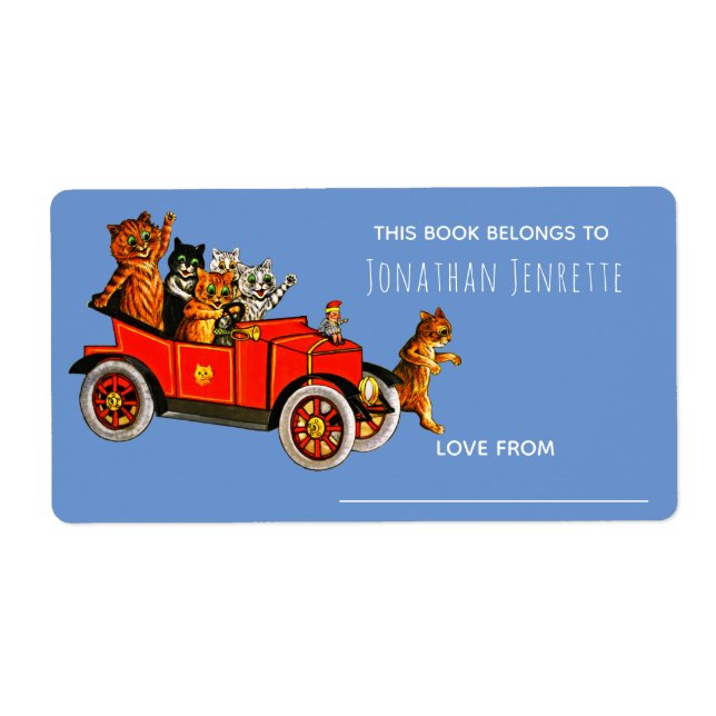 Babyskor Lustigt Tecknad Kats Retro Car Kids Blue Fraktsedel (Framsidan)