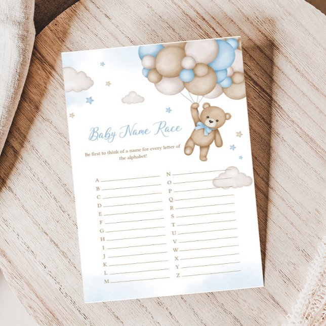 Babyskor med blå björn Baby Namn Tävling (Blue Bear Baby Shower Baby Name Race Game)