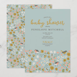 Babyskor med Blommigt för fåglar och bin Inbjudningar
