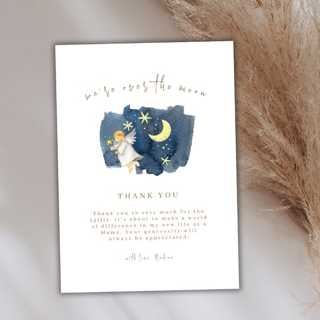 Babyskor med enkel antel Måne-stjärna Tack Kort (Simple Angel Moon Star Baby Shower Thank You Card)