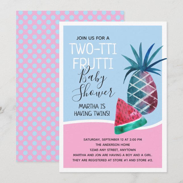 Babyskor med två toner Twillingar Inbjudningar (Fram/baksida)