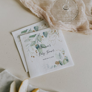 Babyskor Napkins i guld Eucalyptus Calligraphy Pappersservett