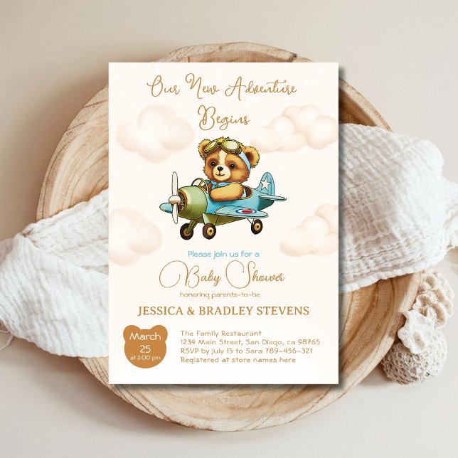 Babyskor på nya Äventyr-Baby-piloten Inbjudningar (New Adventure Baby Pilot Airplane Baby Shower Invitation)