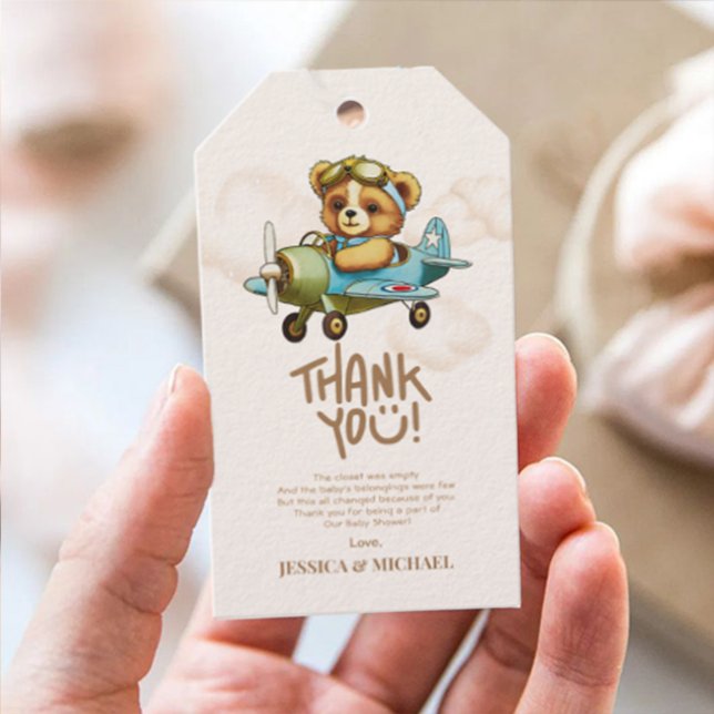 Babyskor på nya Äventyr-Baby-piloten Presentetikett (New Adventure Baby Pilot Airplane Baby Shower Gift Tags)