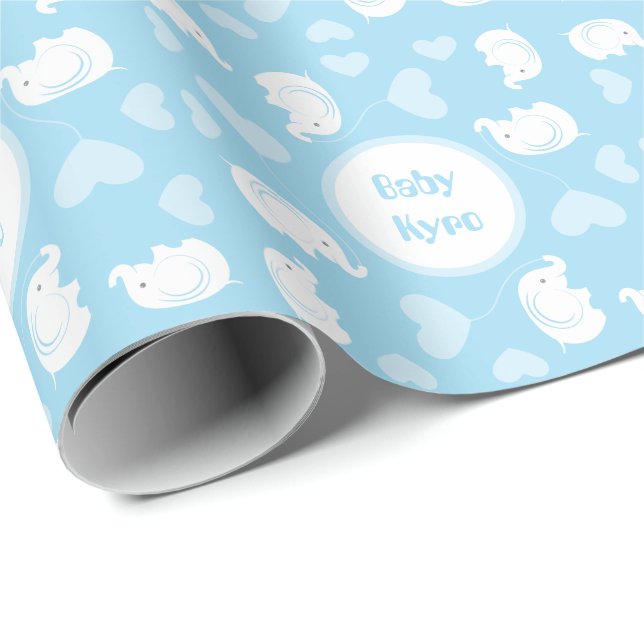 Babyskor Papper med Elephant for Boy Presentpapper (Rullad Hörn)