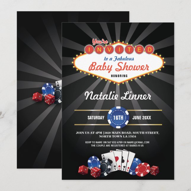 Babyskor Party Las Vegas Casino Dice Inbjudan (Fram/baksida)