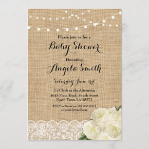Babyskor Party Ro Burlap Snöre Ljus Inbjudan