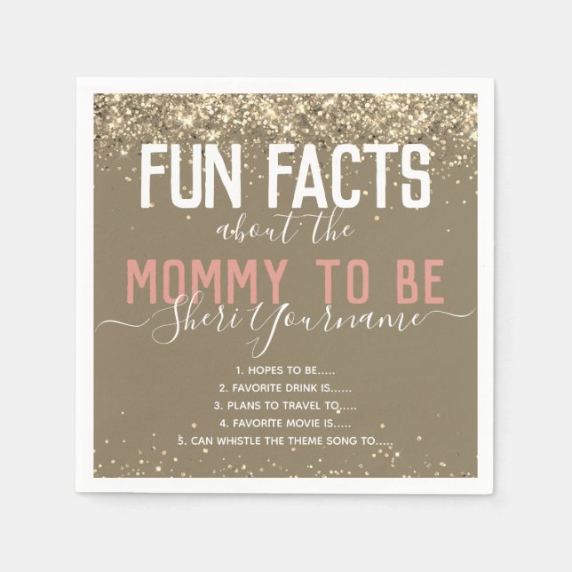Babyskor, Roligt Facts Guld Glitter Girly Napkin Pappersservett (Framsidan)
