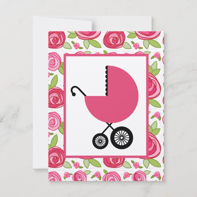 Babyskor - Rosor och Rosa Inbjudningar (Framsida)