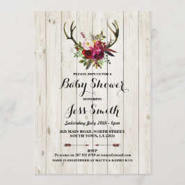 Babyskor Rustic Antler Blommigt Wood Party Inbjuda Inbjudningar