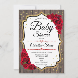 Babyskor - Rustic Wood Red Guld Inbjudningar