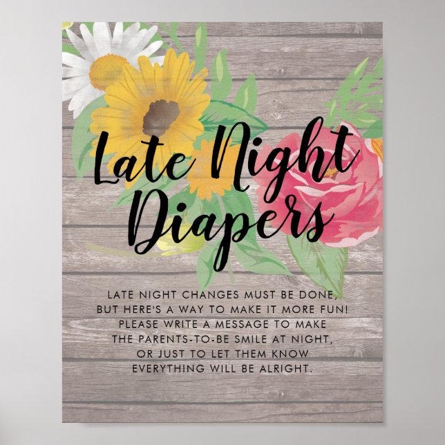 Babyskor Sent nattdagstidningar Blommor Rustic Woo Poster (Framsidan)