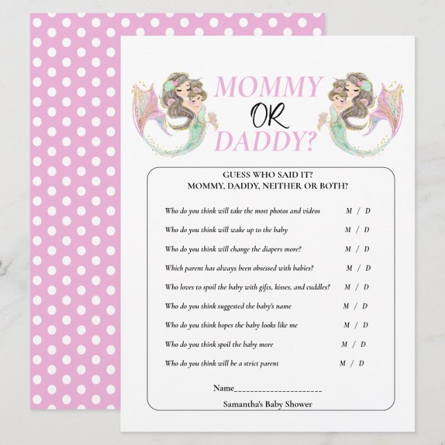 Babyskor Sjöjungfru under havet. Inbjudningar (Fram/baksida)