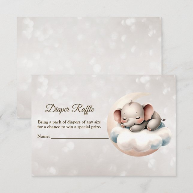 Babyskor Sleeping Baby Elephant Diaper Raffle Tilläggskort (Fram/baksida)