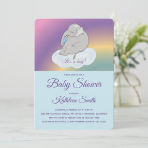 Babyskor Söt Cute Elephant Det är en pojke Foto Inbjudningar