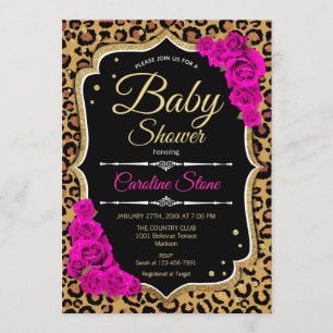 Babyskor - svart Rosa Guld Leopard-utskrift Inbjudningar
